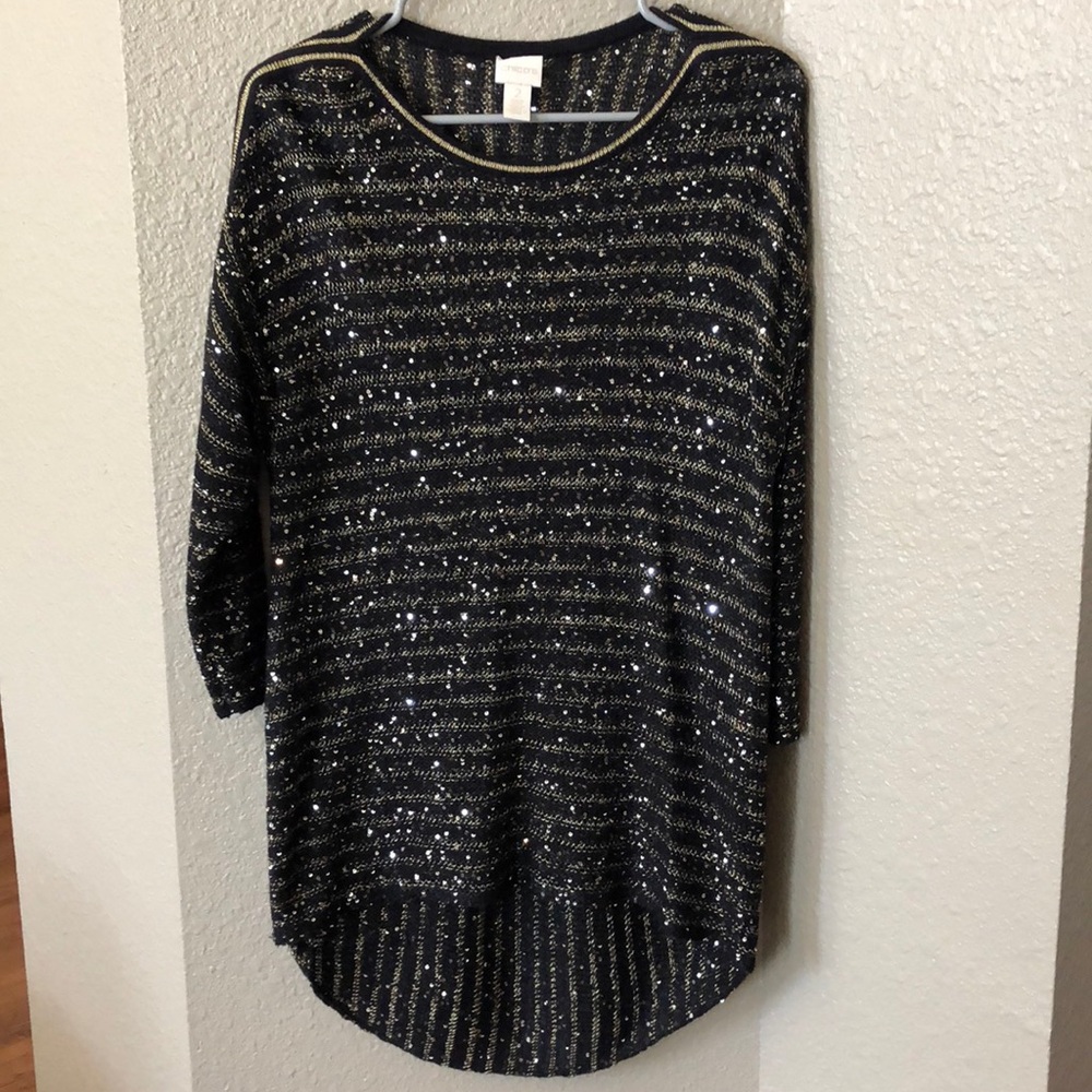 High Low Sequin Long Sleeve Tunic